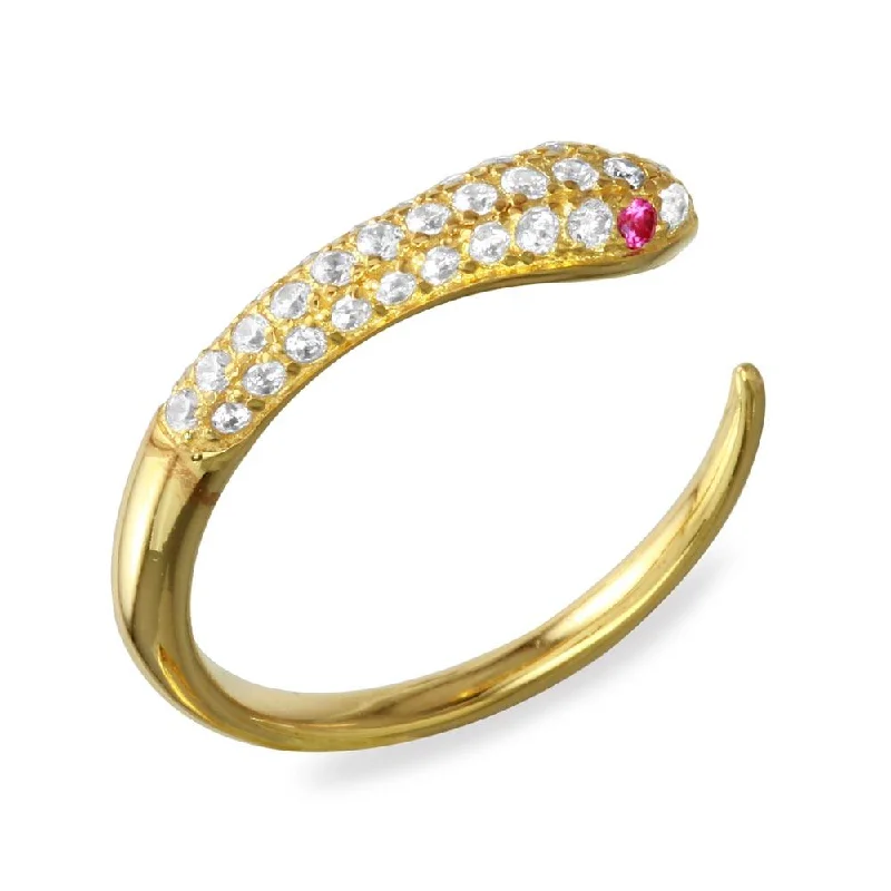 Designer Gemstone Rings-Gold Plated 925 Sterling Silver Open Snake Ring with CZ - BGR01106