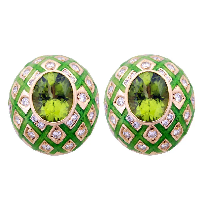 Sparkly Gold Earrings-Earrings- Peridot And Diamond (enamel) (1210L)