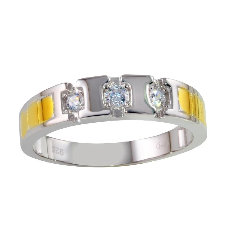 Stylish Wedding Rings-Two-Tone 925 Sterling Silver Ring with CZ - GMR00263RG