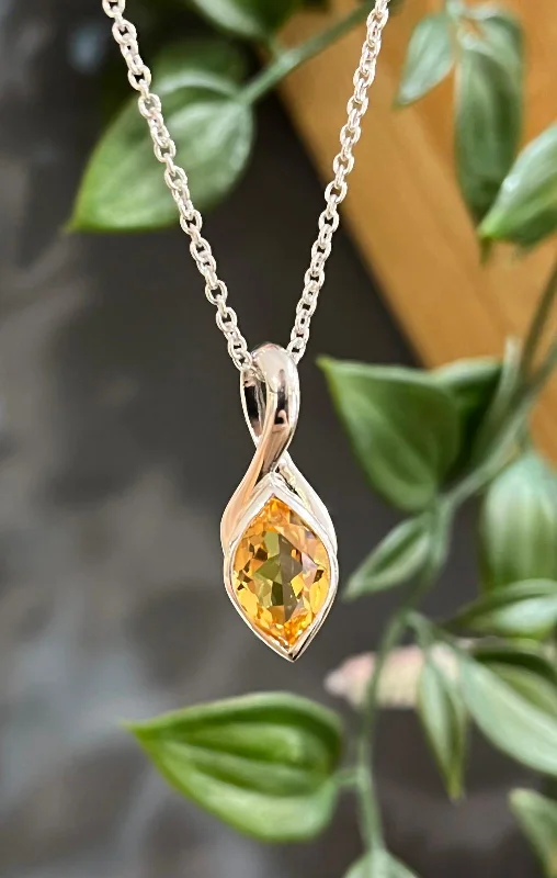 Colorful Pearl Necklaces-Unique & Co Sterling Silver Golden Citrine Pendant Necklace