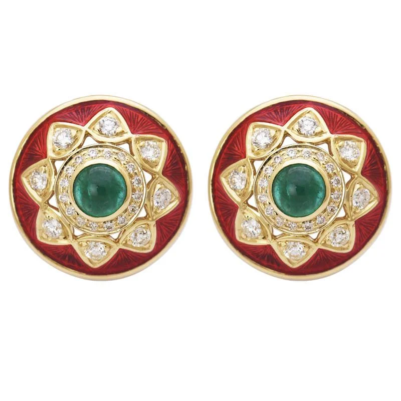 Long Statement Earrings-Earrings- Emerald and Diamond (Enamel)  (2189H)