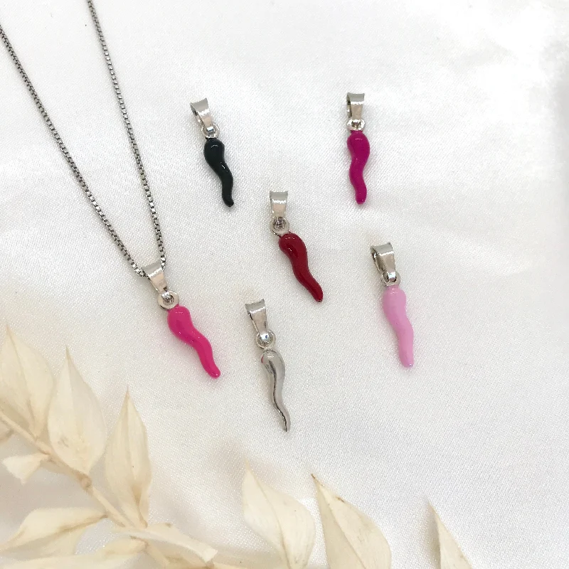 Colorful Necklace Pendants-925 Sterling Silver Cornetto Necklaces- 6 Colours