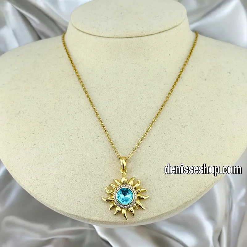 Unique Heart Pendant Necklaces-14K / WOMEN LIGHT BLUE SUN NECKLACE N108