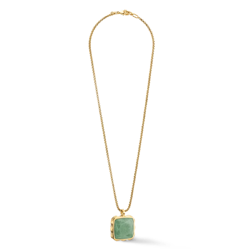 Handmade Gold Necklaces-Coeur De Lion Gold Green Aventurine Square Spikes Necklace