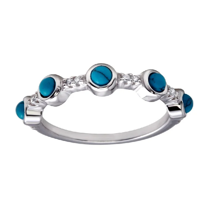 Customizable Wedding Rings-Rhodium Plated 925 Sterling Silver 5 Turquoise Stone Ring - BGR01179