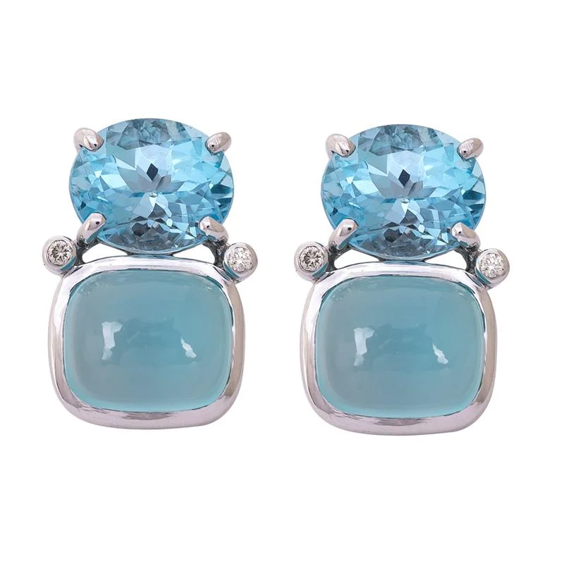 Eye-Catching Earrings-Earrings- Blue Topaz, Chalcedony and Diamond  (264ES)