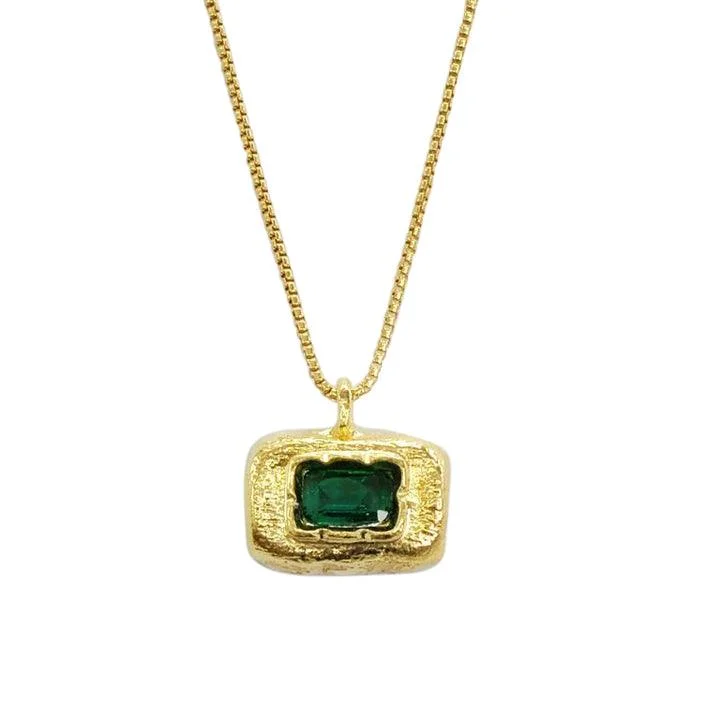 Designer Gold Necklaces-Gold Vermeil Emerald Rectangle Pendant Necklace