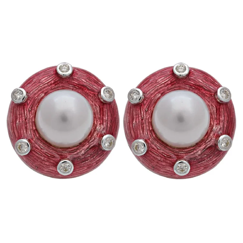 Luxury Gold Earrings-Earrings- S.s. Pearl And Diamond (enamel) (191BS)