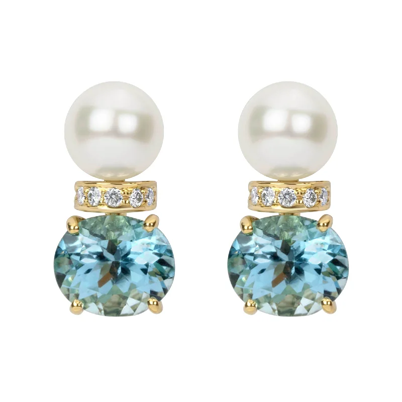 Artistic Drop Earrings-Earrings - Pearl, Blue Topaz And Diamond