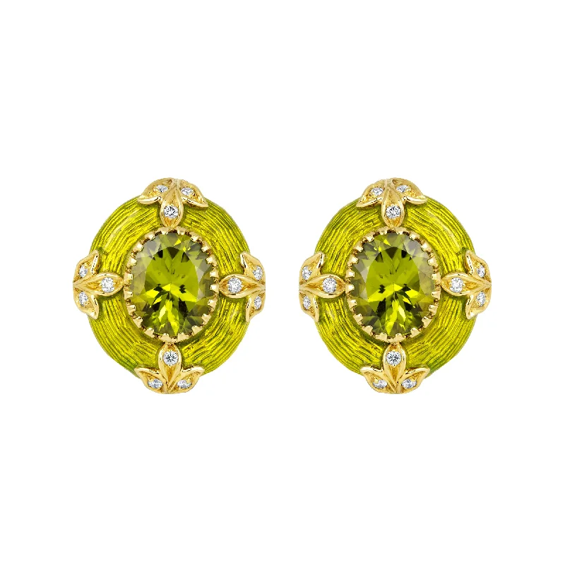 Elegant Dangle Earrings-Earrings- Peridot And Diamond (Enamel) (1794D)