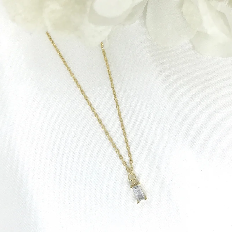 Custom Name Necklaces-18k/925 Vermeil CZ Emerald Cut Necklace