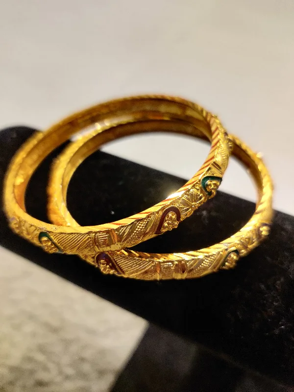 Traditional Indian Wedding Bangles-Stunning Gold Plated Designer Bangles Set For Women