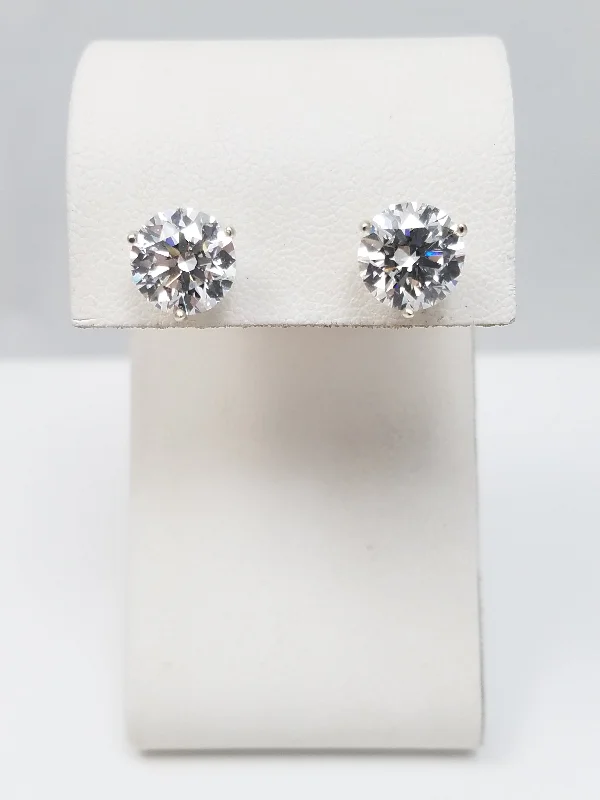 Fashionable Silver Earrings-Dynamic 14k White Gold IGI Certified 4.21ctw Lab Grown Round Diamond Solitaire Earrings