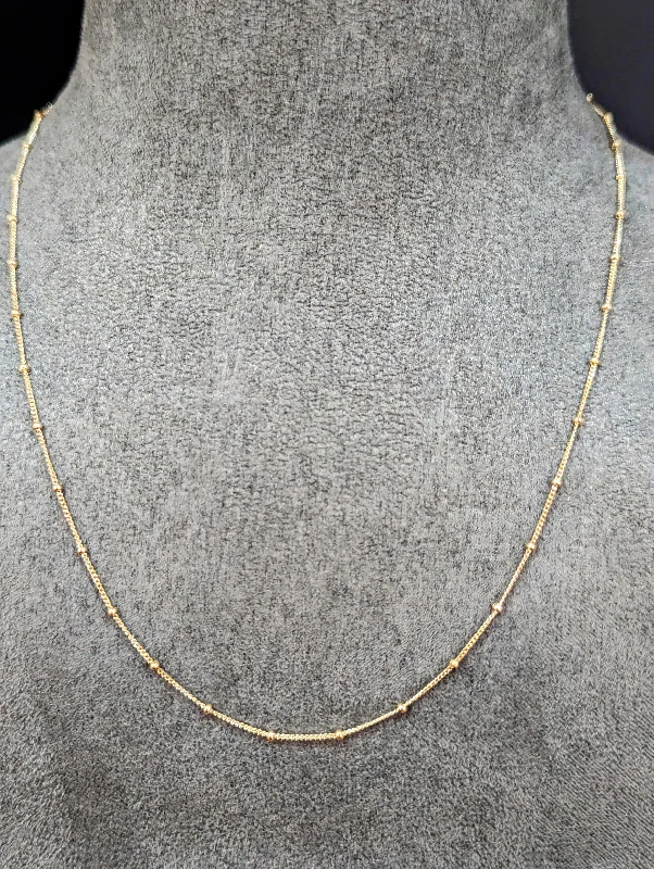 Sparkling Gold Necklaces-18" 9ct Gold Filed Curb Chain Necklace with Bead Stations