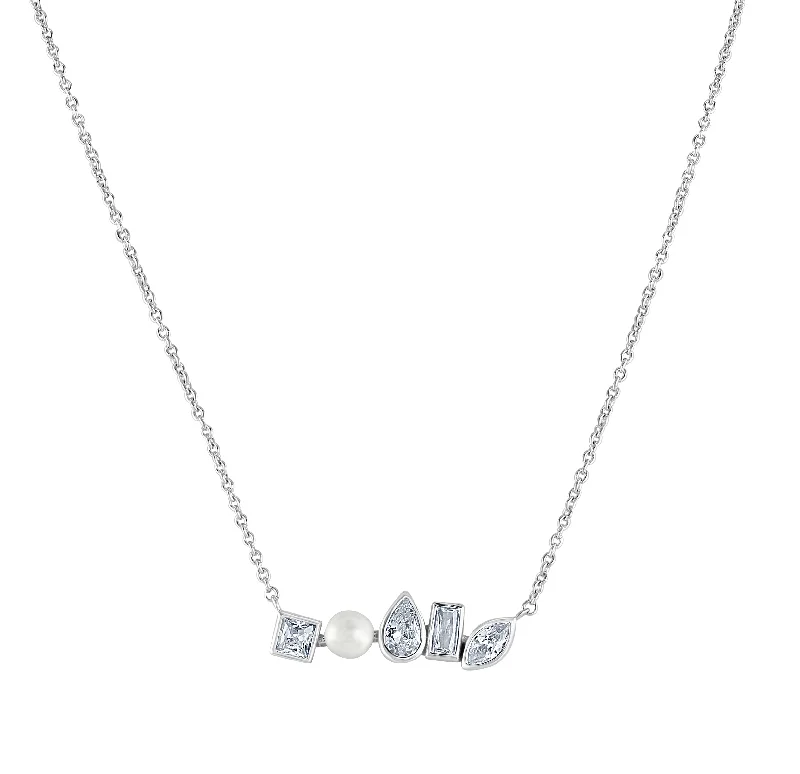 Personalized Diamond Necklaces-Sterling Silver Pearl Cubic Zirconia Pendant Necklace