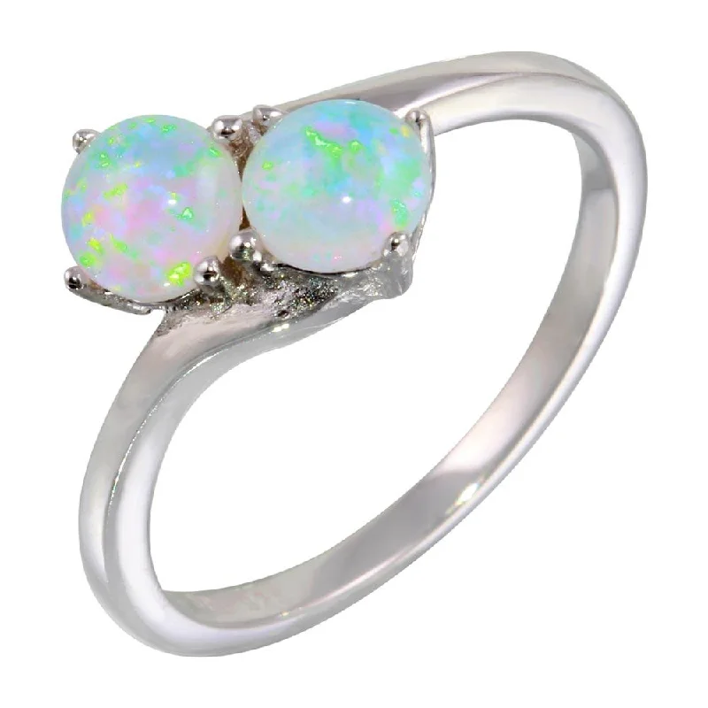 Gold Ring Sets-Rhodium Plated 925 Sterling Silver Twin CZ Opal Ring - STR01076