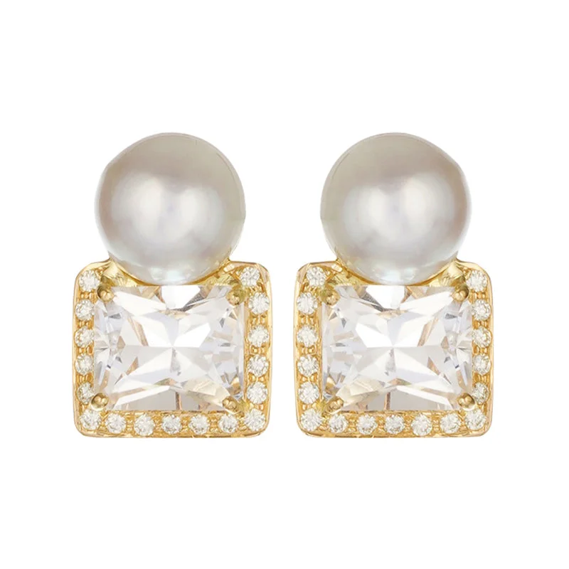 Rose Gold Earrings-Earrings - Crystal, Diamonds and South Sea Pearl (2222A)