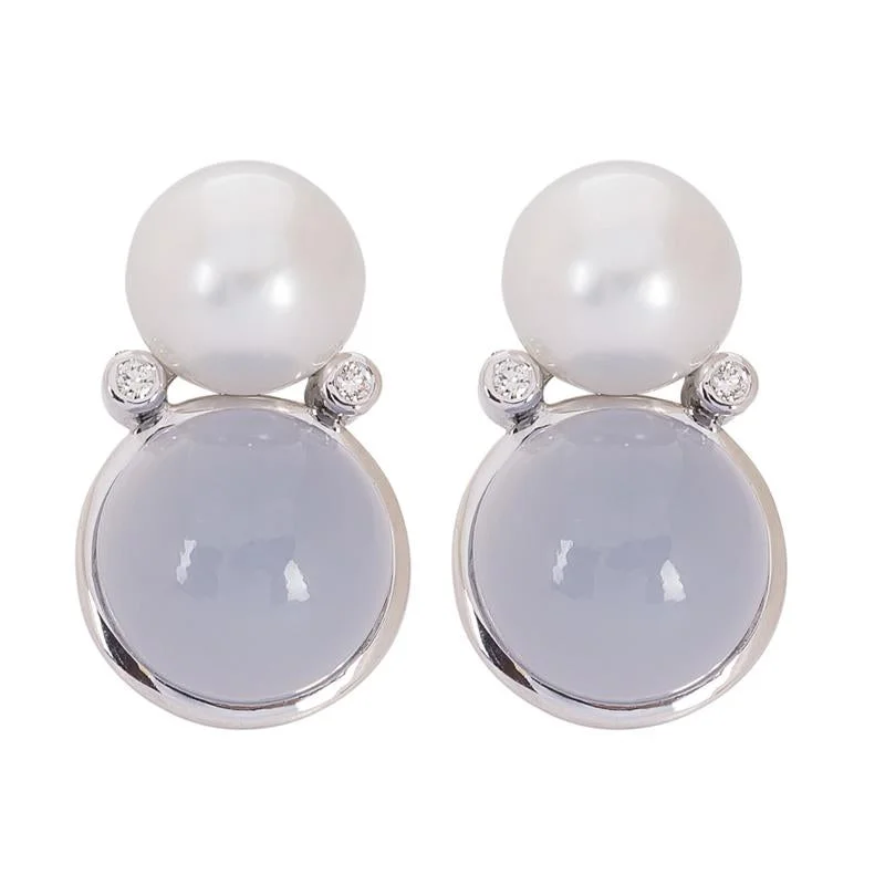 Custom Made Earrings-Earrings- Chalcedony, Pearl and Diamond  (271DS)