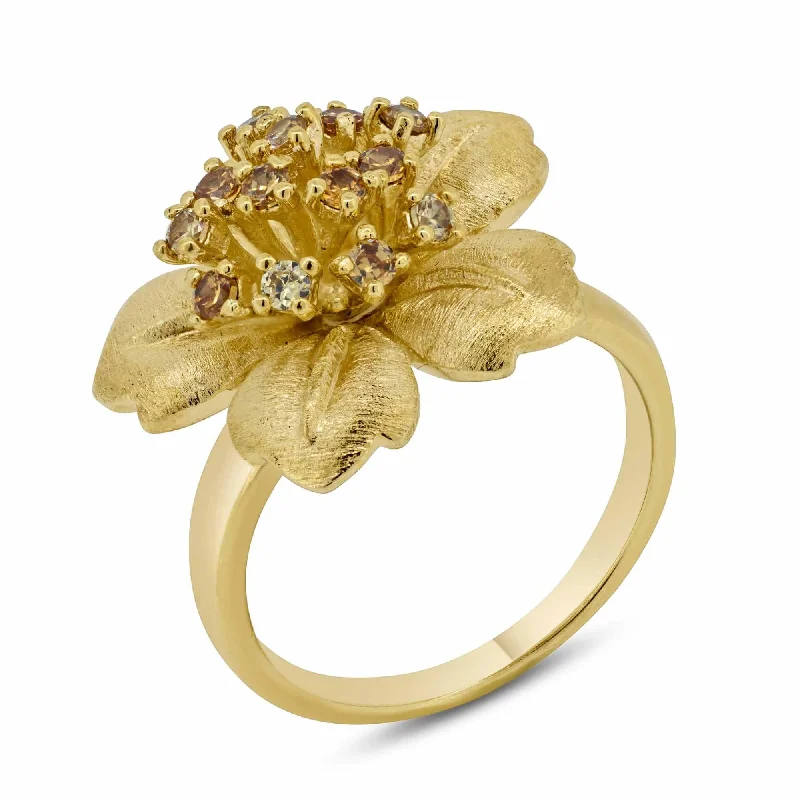 Luxury Gold Rings-Clearance-Silver 925 Gold Plated Clear CZ Flower Ring - BGR00161