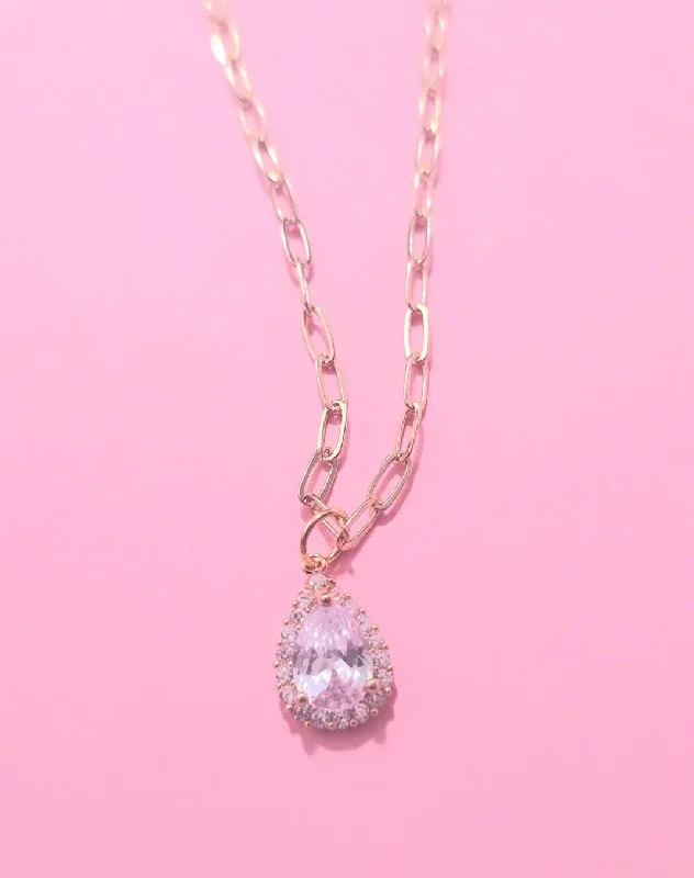 Delicate Heart Necklaces-Pear Cz Paperlink Necklace