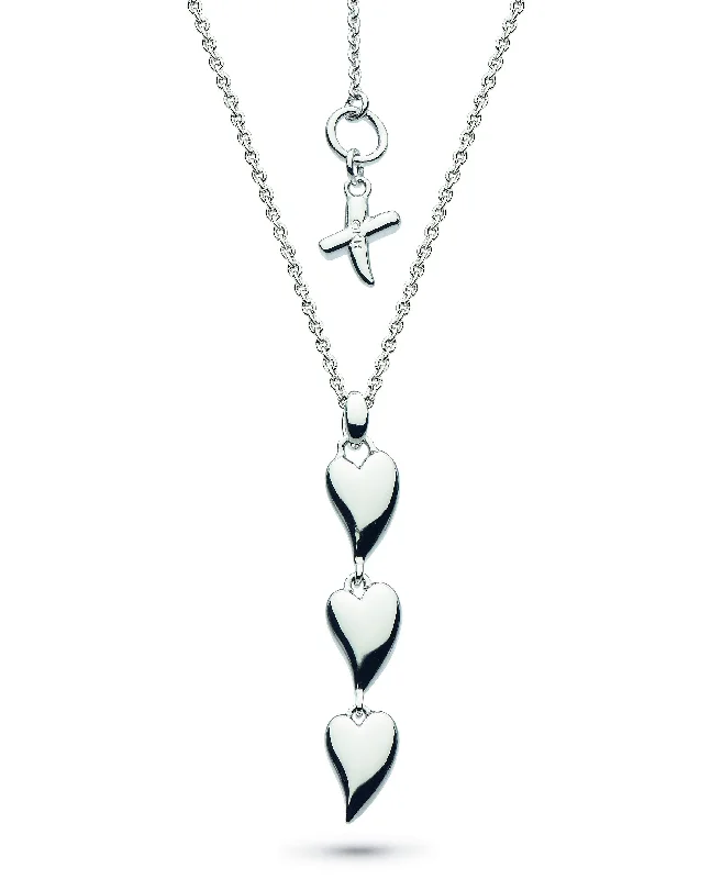 Heart Pendant Necklaces-Kit Heath Desire Kiss Rhodium Plate Triple Hearts Necklace