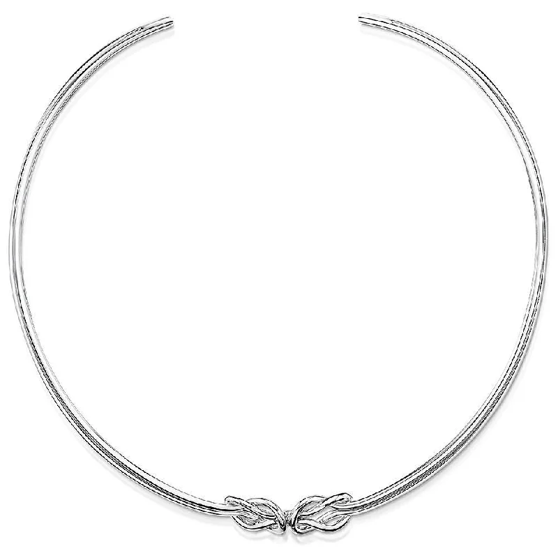 Elegant Diamond Necklaces-Sterling Silver Double Knot Torque Choker Necklace