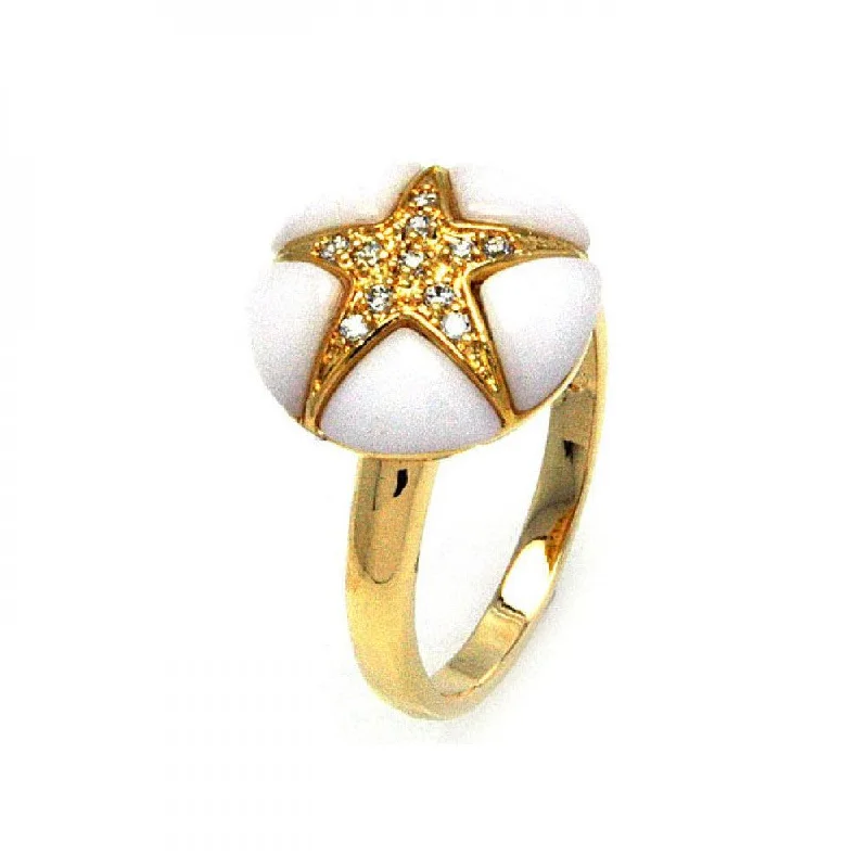 Bold Statement Wedding Rings-Clearance-Silver 925 Gold Plated White Onyx Clear CZ Starfish Ring - BGR00300