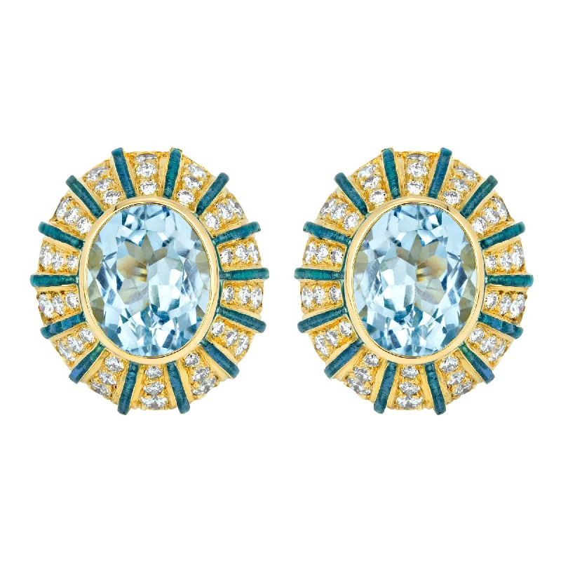 Affordable Silver Earrings-Earrings- Blue Topaz And Diamond (Enamel) (1228L)