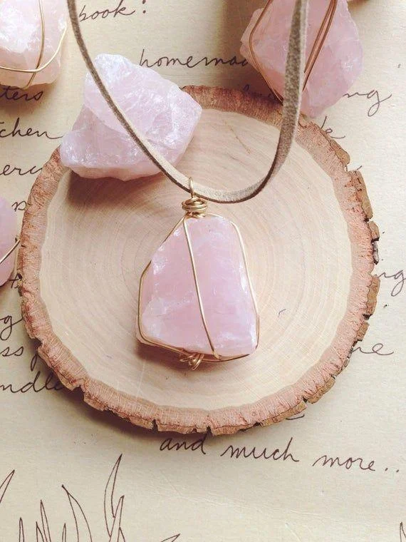 Sparkling Crystal Necklaces-Rose Quartz Suede Necklace