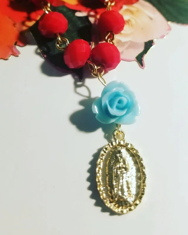 Simple Choker Necklaces-Virgen Guadalupe Rosary Charm Necklace