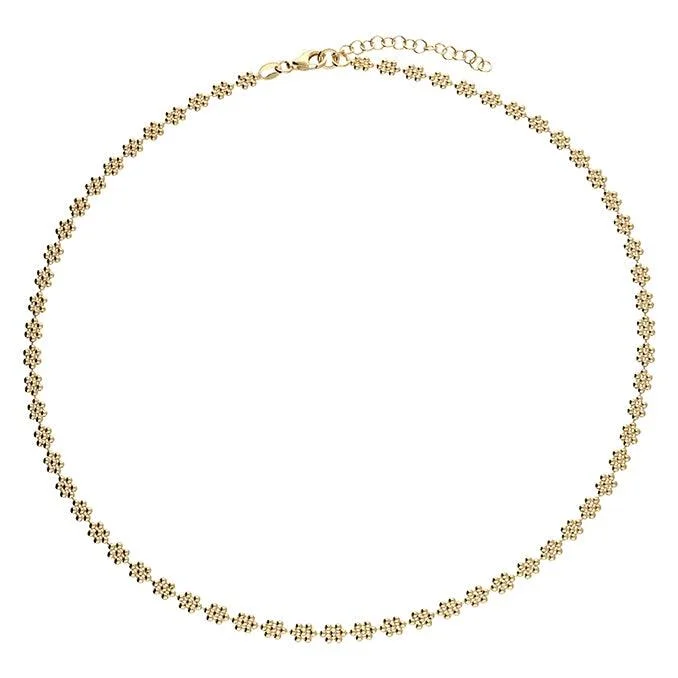 Unique Diamond Necklaces-Bead Flower Necklace Chain - Yellow Gold Vermeil or Sterling Silver