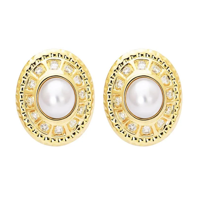 Dainty Silver Earrings-Earrings- South Sea Pearl and Diamond  (2189C)