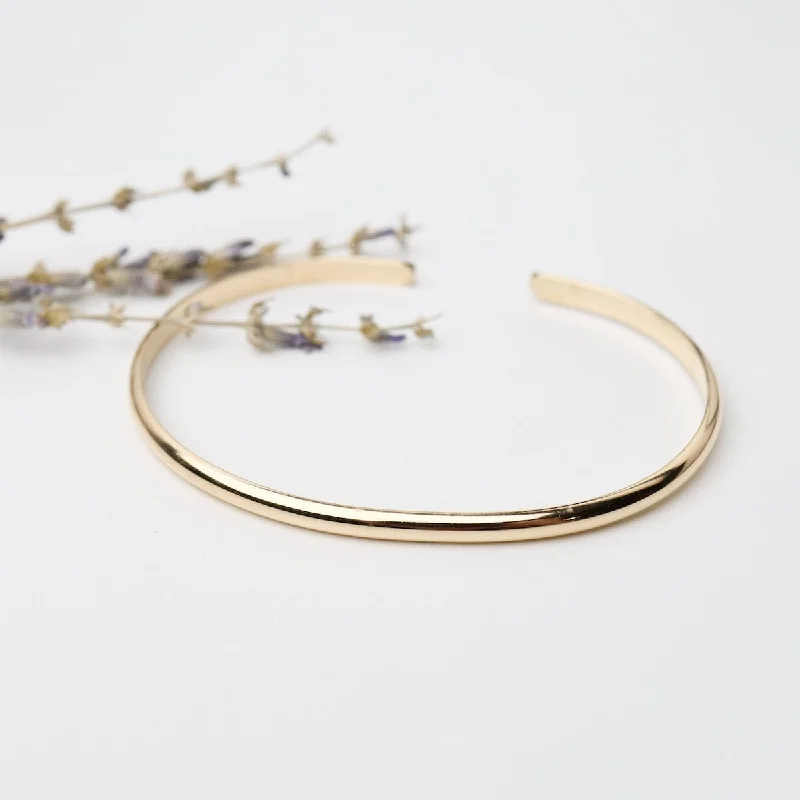 Adjustable Bracelets for Women-Half Round Gold Filled Cuff Bracelet