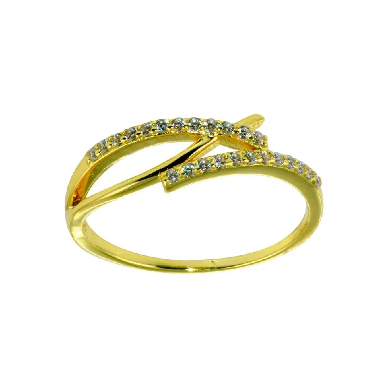 Engagement Rings with Colored Stones-Gold Plated 925 Sterling Silver CZ Fish Ring - STR01120GP