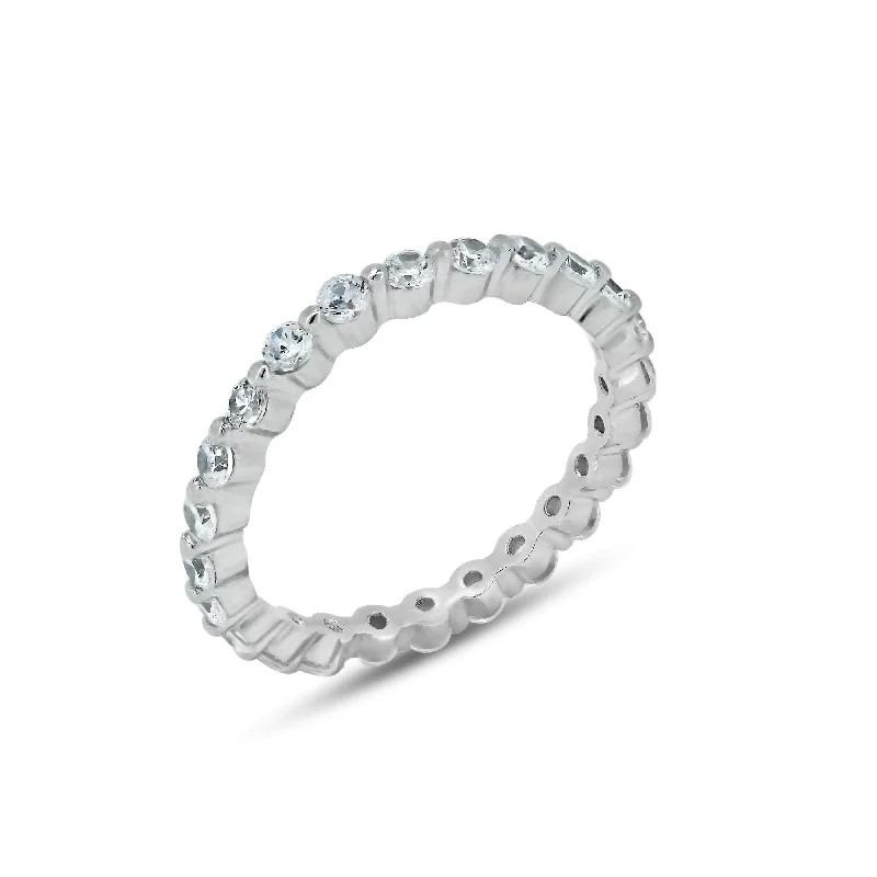 Personalized Diamond Rings-Silver 925 Rhodium Plated Clear CZ Stackable Eternity Ring - BGR00726