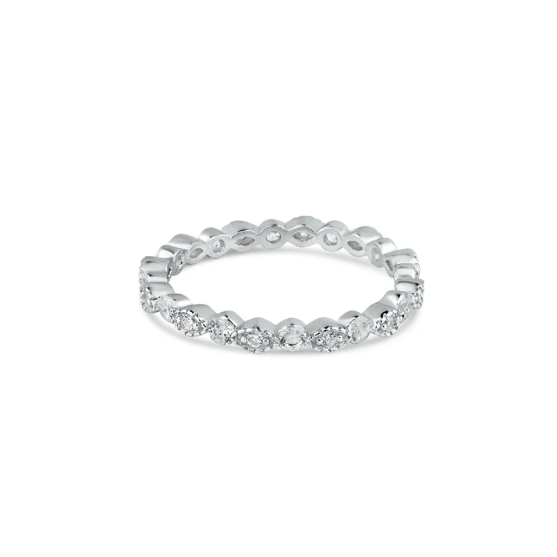 Unique Engagement Rings-Rhodium Plated 925 Sterling Silver CZ and Eye Pattern Eternity Ring - BGR01185RHD