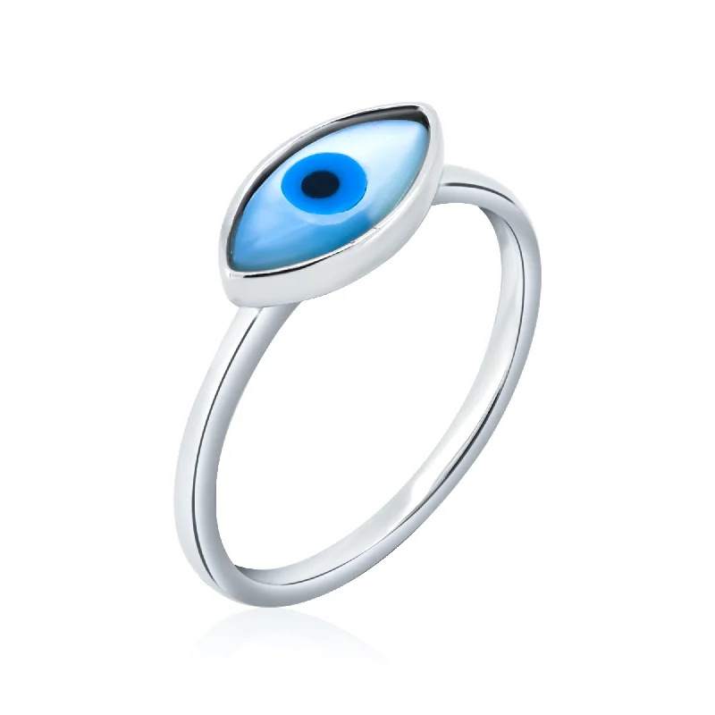 Custom Bridal Rings-Rhodium Plated 925 Sterling Silver Eye Mother of Pearl Ring - AAR0088