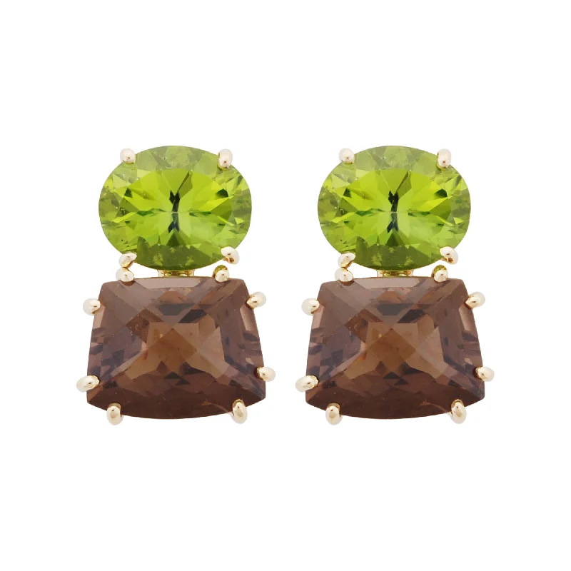 Statement Earrings for Weddings-Earrings- Peridot And Smokey Quartz