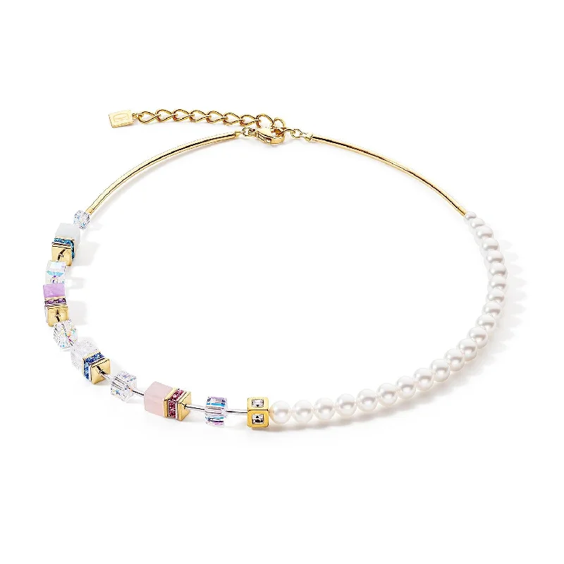 Bridal Pendant Necklaces-Coeur de Lion Pastel GeoCUBE® and Precious Pearls Fusion Necklace