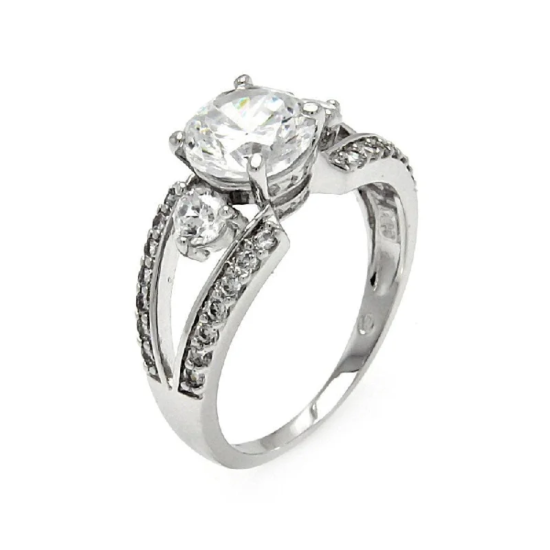 Vintage Style Diamond Rings-Silver 925 Rhodium Plated Clear CZ Open Round Bridal Ring - BGR00574