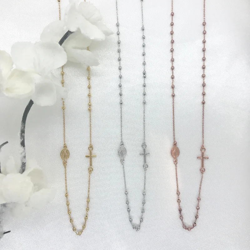 Trendy Silver Chain Necklaces-14k Gold Sideways Rosary Necklace