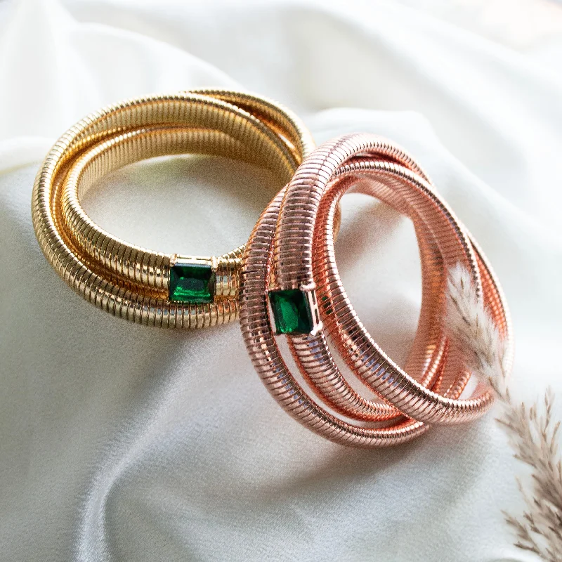 Dainty Bangle Sets for Weddings-Emerald Chunky Twisted Bangle