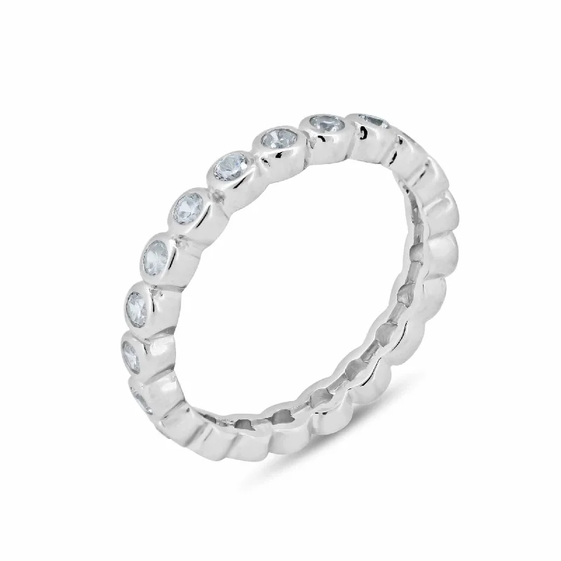 Stylish Solitaire Rings-Silver 925 Rhodium Plated CZ Stackable Eternity Ring - STR00215