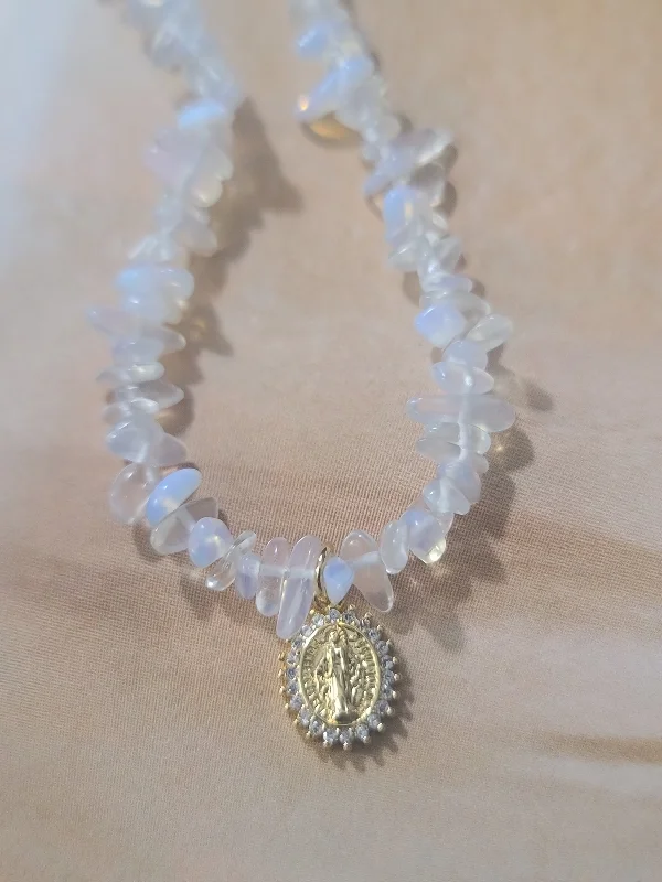 Long Gold Chain Necklaces-Virgen Opalite Necklace