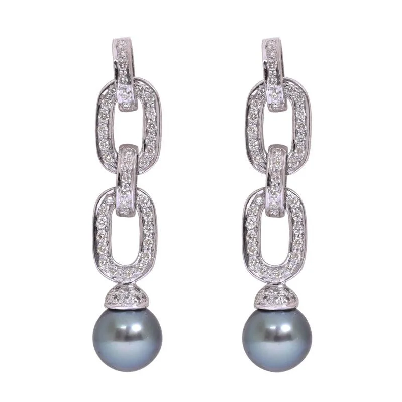 Round Drop Earrings-Earrings- South Sea Pearl and Diamond  (28HM)