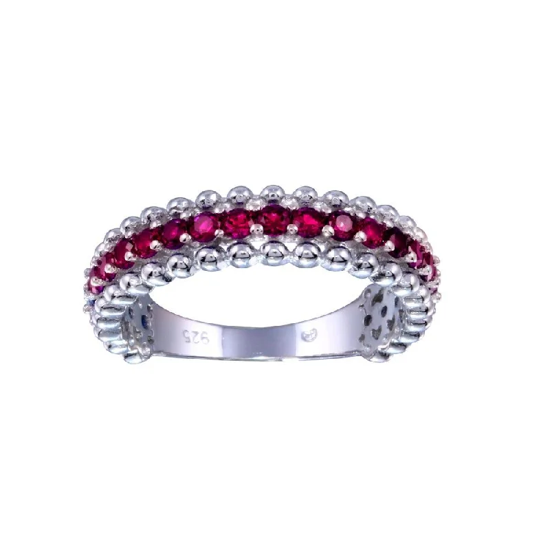 Trendy Rings for Men-Rhodium Plated 925 Sterling Silver Red CZ Ring - BGR01318RED