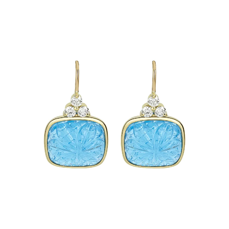 Classic Stud Earrings-Earrings - Blue Topaz And Diamond