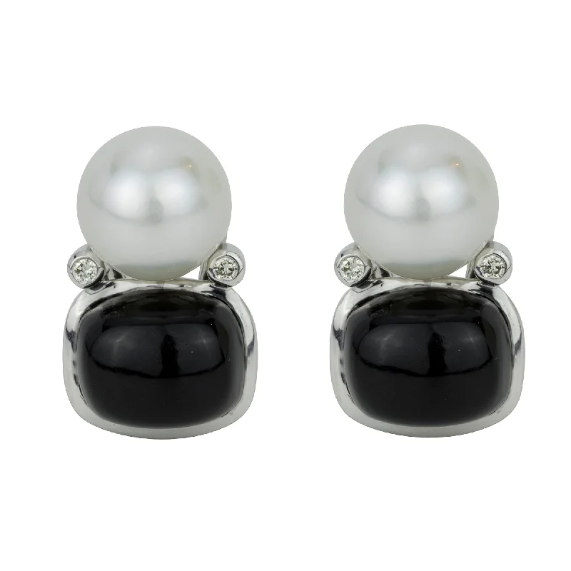 Gorgeous Pearl Earrings-Earrings- Black Onyx, South Sea Pearl And Diamond