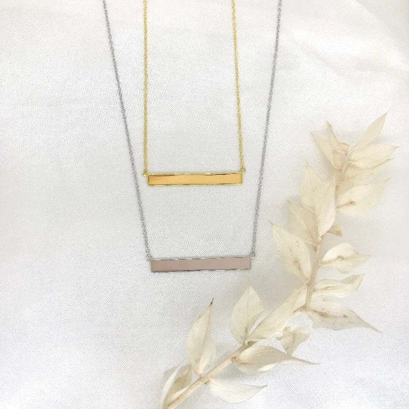 Fashionable Necklaces for Women-Engravable - 925/18k Vermeil Bar Necklace