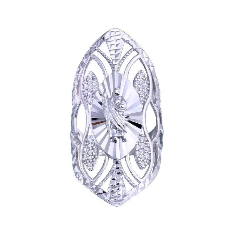 Designer Gemstone Rings-Rhodium Plated 925 Sterling Silver Saint Jude CZ Filigree Ring - GMR00336